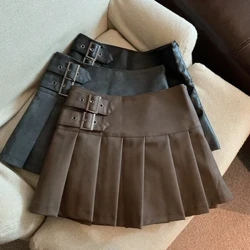 S-3Xl Y2K Pu Leathar Mini Sciorta Mná Seanré Ard-Wist Sciorta Pleated Éadaí sráide Cóiréis Dubh caol Ócáideach A Líne sciortaí Nua