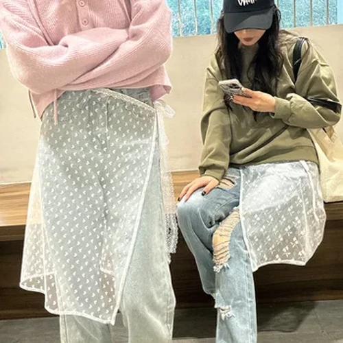 Mùa Xuân Và Mùa Hè Mới Một Mảnh Váy Ren Thêu Hoa Xếp Lớp Mặc Khăn Sarong Nửa Thân Gạc Đầm Dành Cho Nữ Và Bé Gái