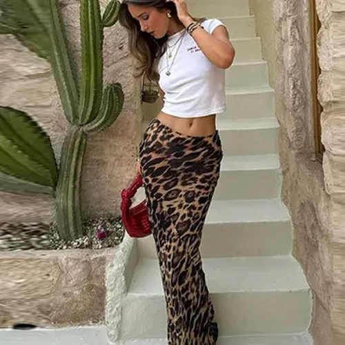 Vintage Leopar Baskı Kadın Yarım Etek Ince Kalça Paketi Fermuar Kadın Etekler 2024 İlkbahar Yaz Zarif Ofis Bayan streetwear