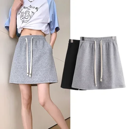 Fa'afafine Sprots Skirts 2024 New Summer Cotton A-line Mini Skirts ma taga Elastic Waist Malu pupuu sakete teine ​​i fafo.
