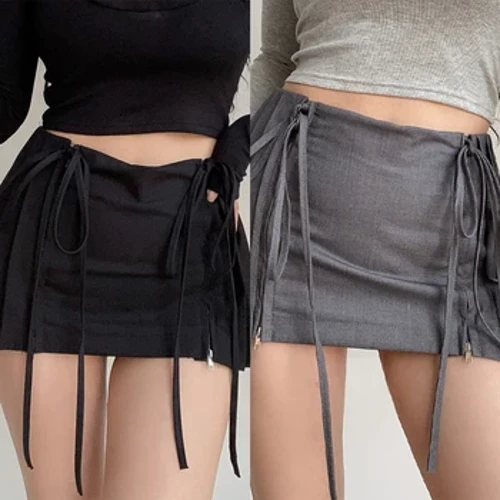 Nữ Mini Váy Dây Kéo Chia Y2K Sexy Xếp Ly Váy Retro Phối Ren Châu Âu Đơn Giản Dạo Phố Bé Gái Nửa Váy