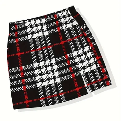2024 Fashion pambabaeng palda watermark plaid palda itim at puti pulang kulay na tumutugma sa kalahating palda