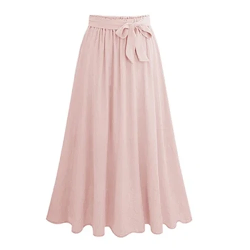 I-Bow Chiffon Skirts yabesifazane, Ubude obumaphakathi, okhalweni oluphezulu, umugqa we-A, Iziketi Ezinkulu Zokujiya, Eziphinki Ezimnandi, I-Monochromatic, Ihlobo, Okusha, 8536