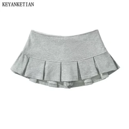 Keyanket Imco-Terry Terry Terry Low Taist Y2K Mini jupe large Pleat Decoration Grey Grey Flocation A Line Skort Hot Sweet Sweet