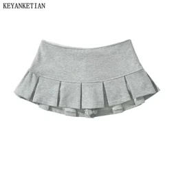 Keyanket Imco-Terry Terry Terry Low Taist Y2K Mini jupe large Pleat Decoration Grey Grey Flocation A Line Skort Hot Sweet Sweet