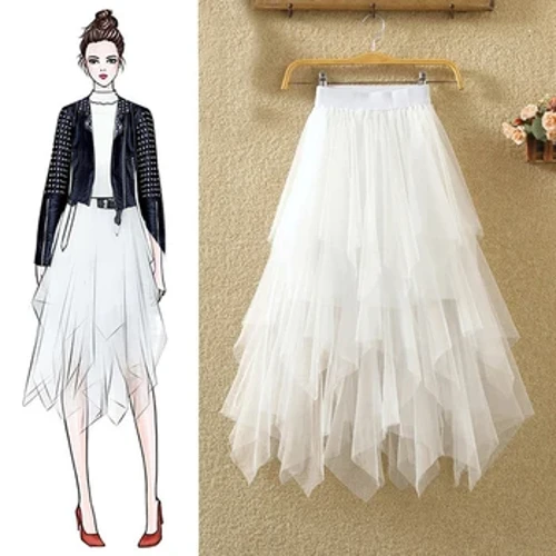 Gonne in tulle Donna 2024 Moda elastica a vita alta Tutù in rete Gonna lunga midi a pieghe maxi da donna