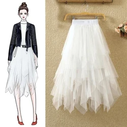 Tule rokken dames 2024 mode elastische high taille mesh tutu maxi geplooide lange midi dames rok