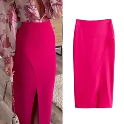 TFMLN Elegan Wanita Solid Rok Lurus 2024 Musim Panas Vintage Fashion Wanita Ritsleting Depan Split Midi Rok Musim Semi Musim Panas Baru