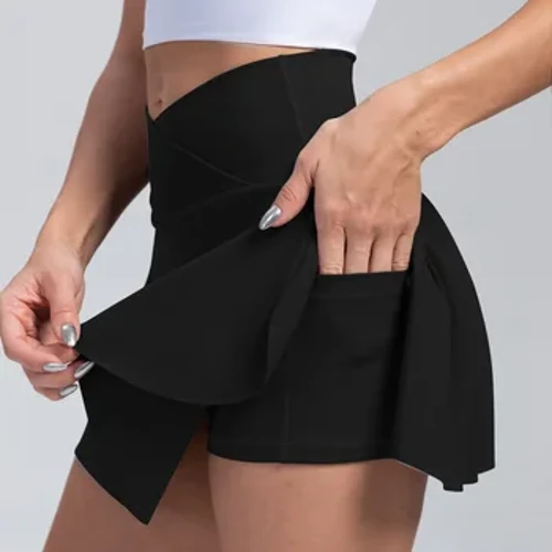 Thể Thao Nữ Váy Ngắn 2 Trong 1 Tập Yoga Quần Short Bên Nĩa Thể Dục Chạy Bóng Cầu Lông Chống Tiếp Xúc Váy Tập Gym Thể Thao