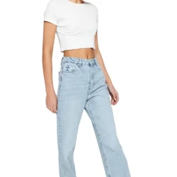TRENDYOLMİLLA Quần jean denim lưng cao ống rộng Trendyol nữ trơn của thập niên 90