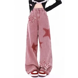 ʻO nā Jeans ʻulaʻula wahine nā leka i paʻi ʻia i ka pūhaka kiʻekiʻe o ʻAmelika Hui Pū ʻIa Pulu wāwae ākea Hip-hop Fashion Retro Polo pololei Y2K Pulu Hoʻoilo