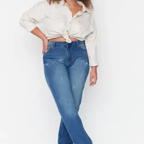 Trendyol Curve Trendyol Kadın Düz Yüksek Bel Kot Büyük Beden Jean