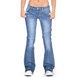 Pants Merched Denim 2024 Haf Solid Gwasg Uchel Jîns Flared Elastig Ffasiwn Dillad Stryd Corea Trowsus Hen Dillad Benywaidd