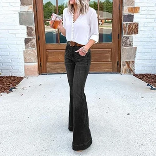 Jeans da donna in primavera e autunno Nuovo stile Pantaloni lunghi dritti a gamba larga dal design alto e snellente a vita alta