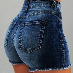 Tính khí Gợi Cảm Giảm Béo Nữ Quần Short Denim 2024 Mùa Hè Mới Phong Cách Âu Mỹ Quần Jean Dạo Phố Quần Short Denim
