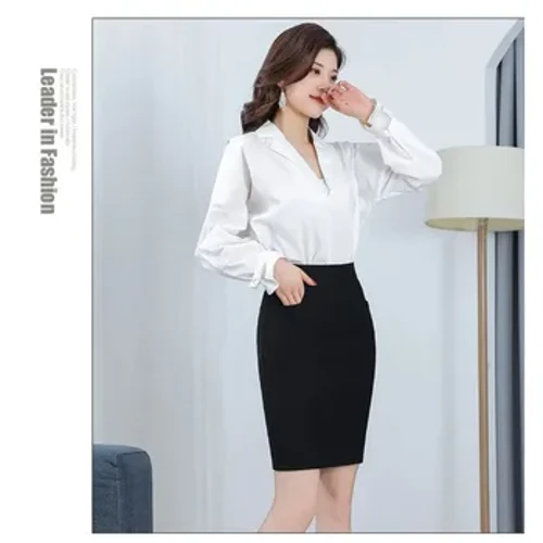 Propesyonal na Elastic Skirt High-waisted OL Slimming Pocket Spring at Summer Hip-hugging Skirt Itim na Skirt ng Pambabae