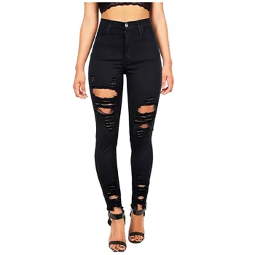 2024 Mới Thời Trang Cho Nữ Màu Trơn Slim Fit Denim Quần Nút Cao Cấp Túi Quần Jean Quần Lỗ Chất Lượng Cao quần Denim