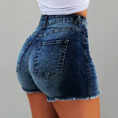 Pantaloni caldi a vita alta Jeans da donna disponibili in più colori Pantaloncini elasticizzati in denim da donna Nappa elasticizzata invecchiata