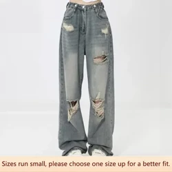 Jeans â choes lydan vintage wedi'u tyllu Gwanwyn menywod Hydref 2024 Pants Llusgo Coes Syth Newydd Ffit Rhydd