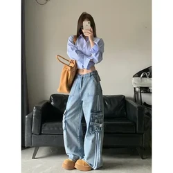 Nữ Xanh Dương Hàng Quần Jean Baggy Vintage Cao Cấp Da Bò Quần Bông Tai Kẹp Denim Quần 90 Y2k Nhật Bản 2000 phong Cách Quần Áo 2024