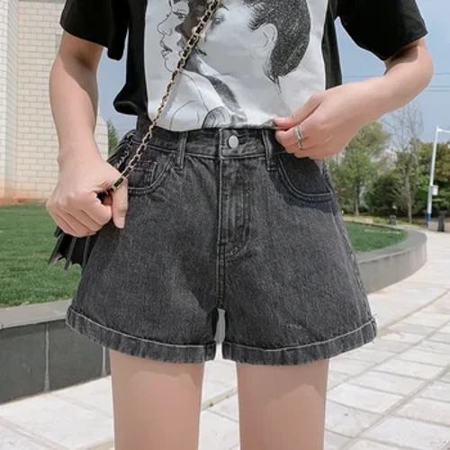 Jean Shorts Merched 2024 Botwm Waist Uchel Haf Syth Merched Denim Byr Ffasiwn Corëeg Achlysurol Siorts Poced Merched Femme
