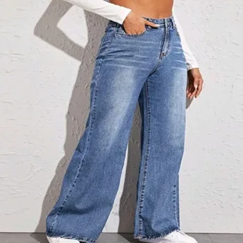 Maoliu Maoliu Loose High-Waisted Wide-Been Jeans Fir Fraen Straight-Been liicht Flared Wide-Been Slim Casual Hosen Fir Fraen Loos