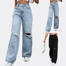 Phụ Nữ Vintage Quần Jeans Rách 2024 Mới Lỗ Thời Trang Quần Ống Suông Dạo Phố Y2k Denim Quần Nữ Cao Cấp Quần Baggy Jeans