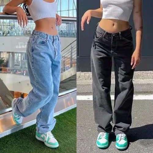 Høst/vinter 2022 Ny Y2K-stil svart og blå baggy jeans for kvinner Mote dongeribukser med brede ben Uformelle kvinneklær XS-XL