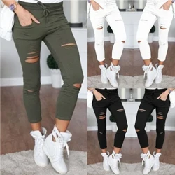 Jeans Rhwygo Newydd i Fenywod Trowsus Rhwygedig Maint Mawr Merched Pants Stretch Pensil Legins Merched Jeans Menyw Jeans