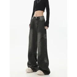 Nữ Cao Cấp Quần Jean Đen Phong Cách Hip-Hop Thời Trang Vintage Dạo Phố Y2K Ống Rộng Jean 2024 Nữ Quần Baggy Quần Denim