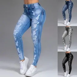 40%HOTRipped τζιν παντελόνι Strechy Plus Size Γυναικεία τζιν με κουμπί για καθημερινό ντύσιμο