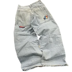 JNCO Quần Jean Mới Y2K Nữ Bông Tai Kẹp Retro Hip Hop Hoạt Hình Thêu Quần Jean Baggy Quần Đen Cao Cấp Quần Ống Rộng Dạo Phố