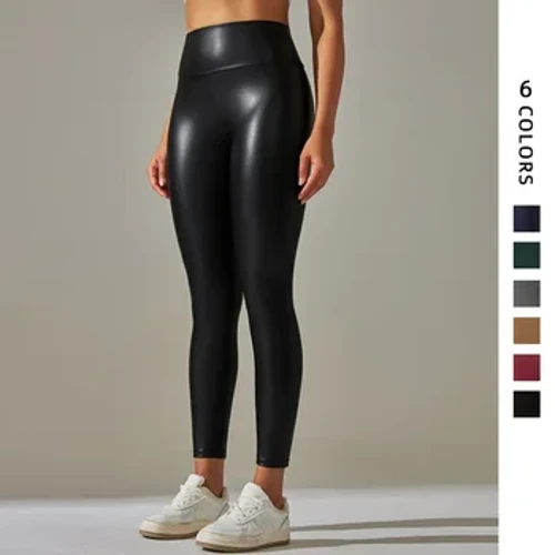 Sievietēm Melnas Pu ādas Bikses ar augstu vidukli Āda Sexy Legingi Bikses Sieviešu Biezi Stretch Pantalon Mujer