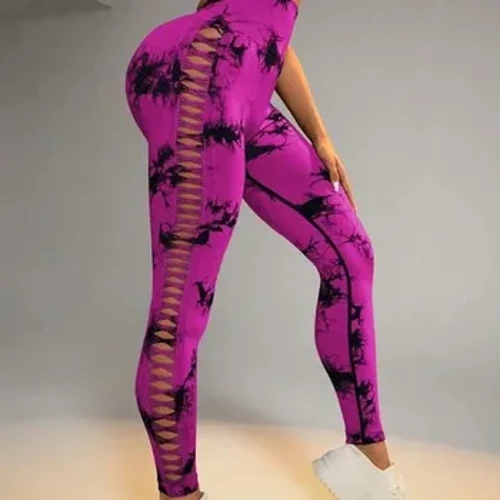 Žene Taje Dye Hollow Out Helanke Sportske hlače za jogu Fitness Sportska odjeća Seksi s visokim strukom Push Up tajice za teretanu Tajice za trčanje