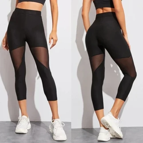 Črne patchwork mrežaste pajkice Ženske jeggings Legins Ženske pajkice Ženske elastične hlače Capri ženske pajkice za fitnes