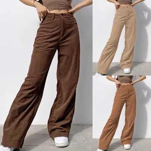Quần ống rộng cạp trễ lưng trơn cho nữ Quần baggy thẳng thường ngày