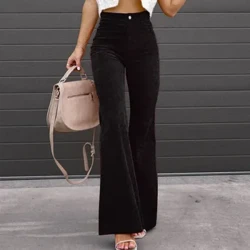 Vintage Velvet Long Flare Pants Pambabae Korean Streetwear Sexy High Waist Trousers Lady Casual Velour Red Black Bell Bottom Pants