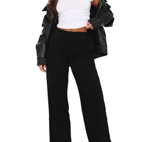 Solid na Sweatpants ng Babae na Kaswal na High Waist Elastic Waistband Drawstring Straight Leg Pants na may Pocket para sa Taglagas ng Taglamig