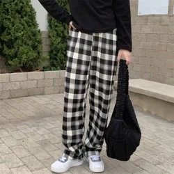Qishki yostiqli va qalin plaid Keng oyoqli shimlar Yuqori belli bo'sh tekis issiq shimlar Bo'sh vaqt uchun qo'zichoqning junidan tikilgan shimlar