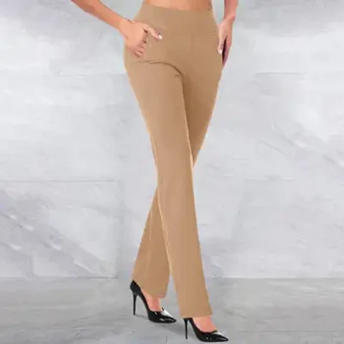 Damen Freizeithose mit Taschen Einfarbig Hohe Taille Gerader Typ Lange Hose Freizeitkleidung Businesshose Sport Yoga Hose