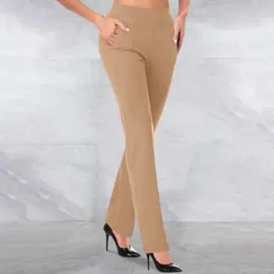 Pambabaeng Kaswal na Pantalon na may mga bulsa Solid na Kulay High Waist Straight Type Long Pants Casual Wear Business Pants Sports Yoga Pant