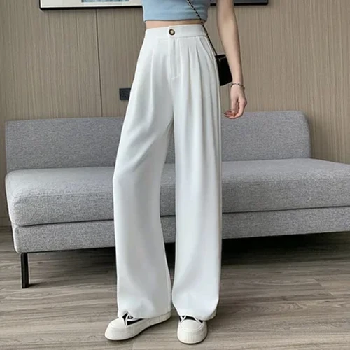 2024 Quần Ống Rộng Màu Trắng Mới Cho Nữ Xuân Thu Thả Quần Ống Thẳng Rộng Và Thường Ngày Quét Sàn