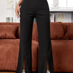 Damemode Ensfarvede lange bukser Casual High Wasit Flare Pant Dame Elegant Chic Cut Out Slim Pant