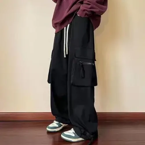 Pants Chwaraeon Merched Pants Cargo Coes Eang Steilus Merched gyda Gwasg Elastig Pocedi Aml Lliw Cyfforddus Solid ar gyfer Active