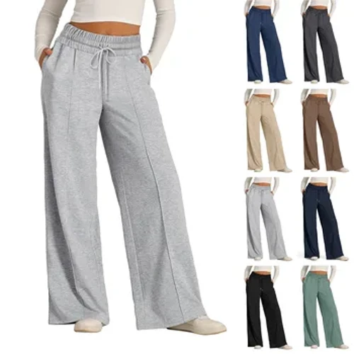 Dames joggingbroek met hoge taille en wijde pijpen. Casual yoga joggingbroek