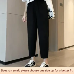 Pants Ócáideacha Dubh Slimming Ard-waisted Loose-fit Do Mhná