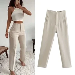 TRAF moda ofis kiyimlari Ayollar uchun yuqori bel shimlari rasmiy shimlar ofis kiyimlari Qalamli shimlar qora pushti oq ayollar shimlari