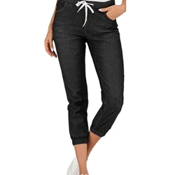 Jeans za Kawaida za Wanawake za Mid Rise za Skinny Drawstring Elastic Kiuno Suruali ya Denim Suruali ya Jogger ya Kike