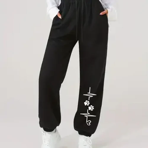 2024 mau pālule hoʻoluʻu wahine hou maʻamau pāʻani pālule alanui leʻaleʻa ʻo Cat Claw Love Print Summer Personalized Drawstring Pants