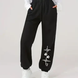 2024 الصيف Sweatpants المرأة الجديدة السراويل الرياضية غير رسمية الشارع متعة القط مخلب الحب طباعة الصيف شخصية الرباط السراويل